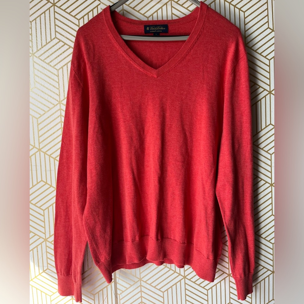 Brooks Brothers suPima Cotton Sweater Red V Neck Pullover Mens size Large